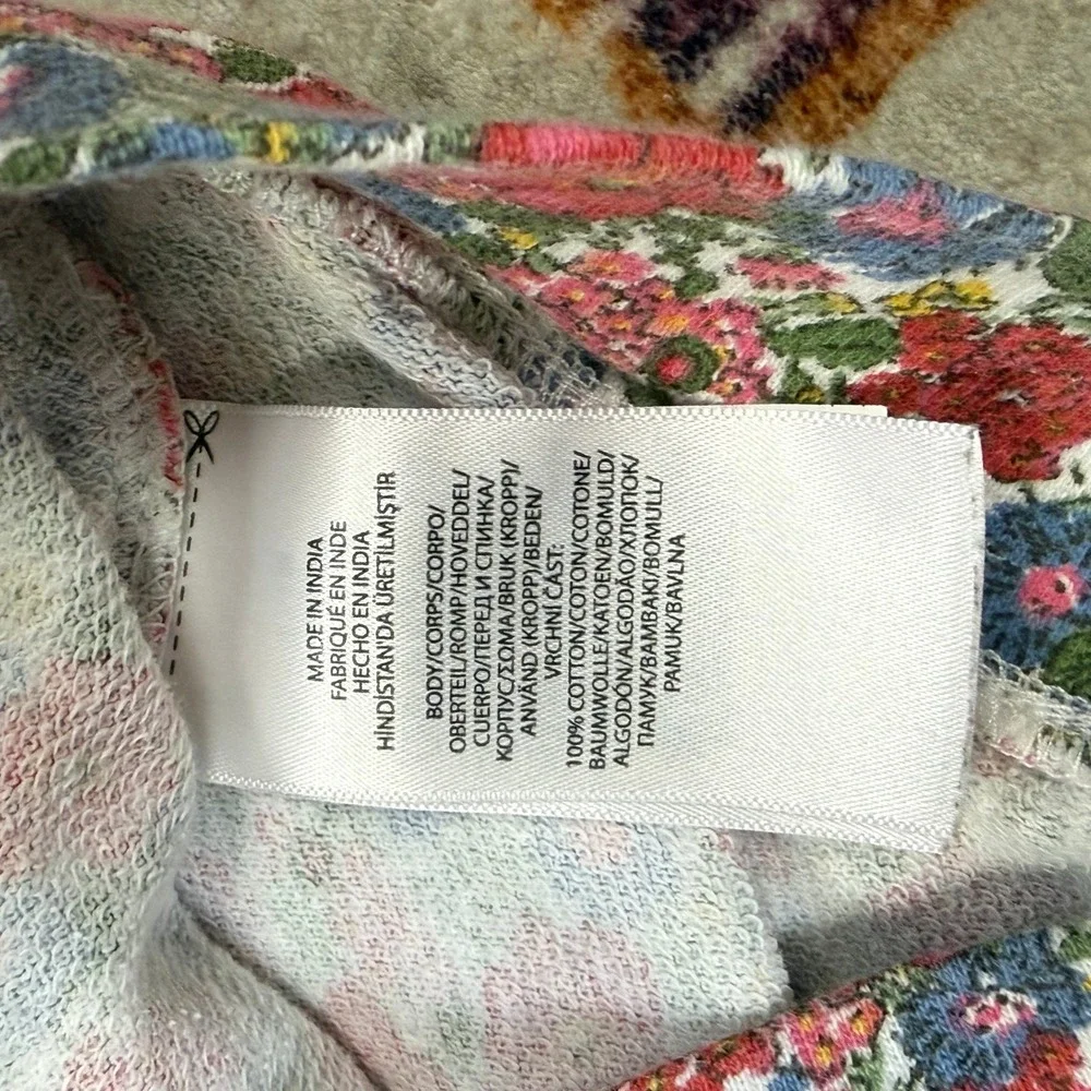 Ralph Lauren Girls 24M Floral Short Sleeve Zip Up‎ Hoodie French Terry Red Blue